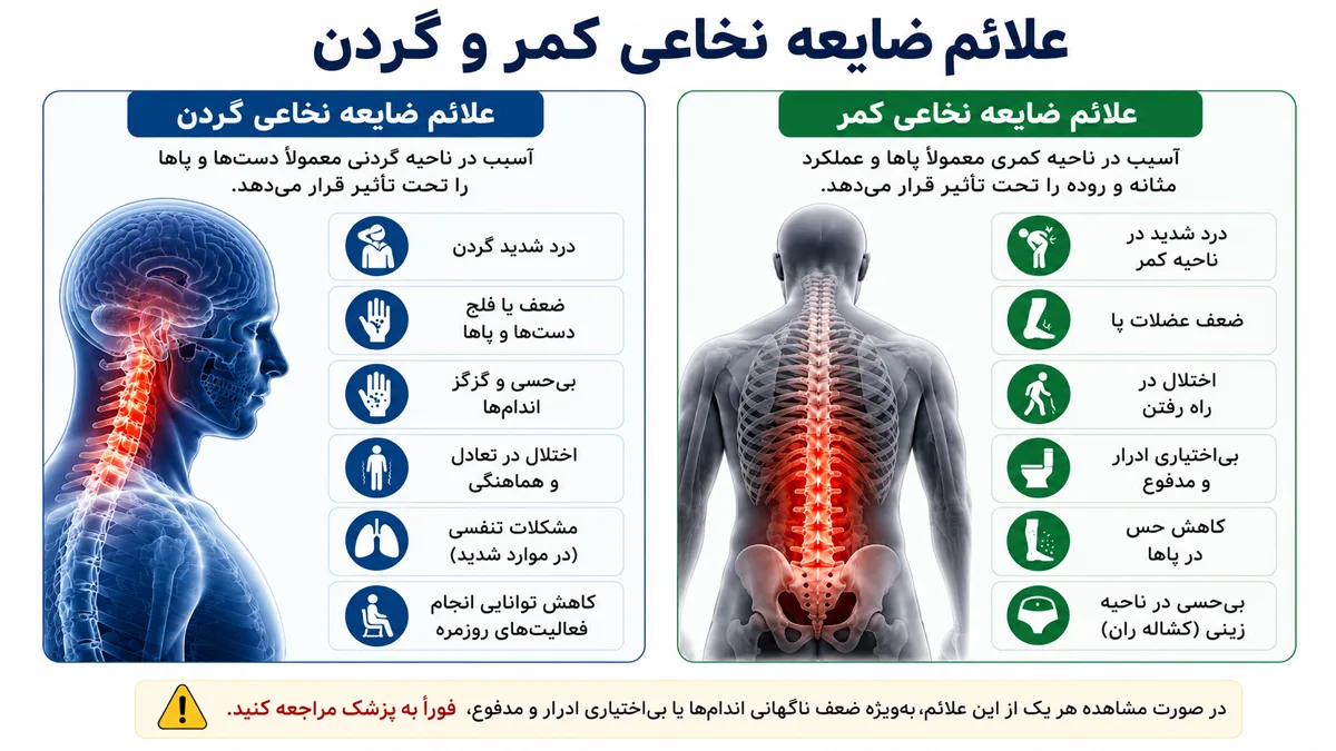 علائم ضایعه نخاعی کمر و گردن